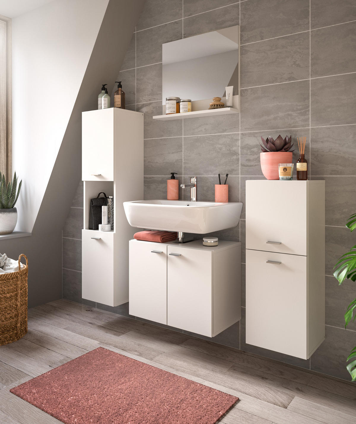 BADMÖBEL-SET weiß 4-teilig 140 cm, Kombination hängend oder stehend - Weiß, Glas/Holzwerkstoff (137/186/33cm) - Inn.Furn