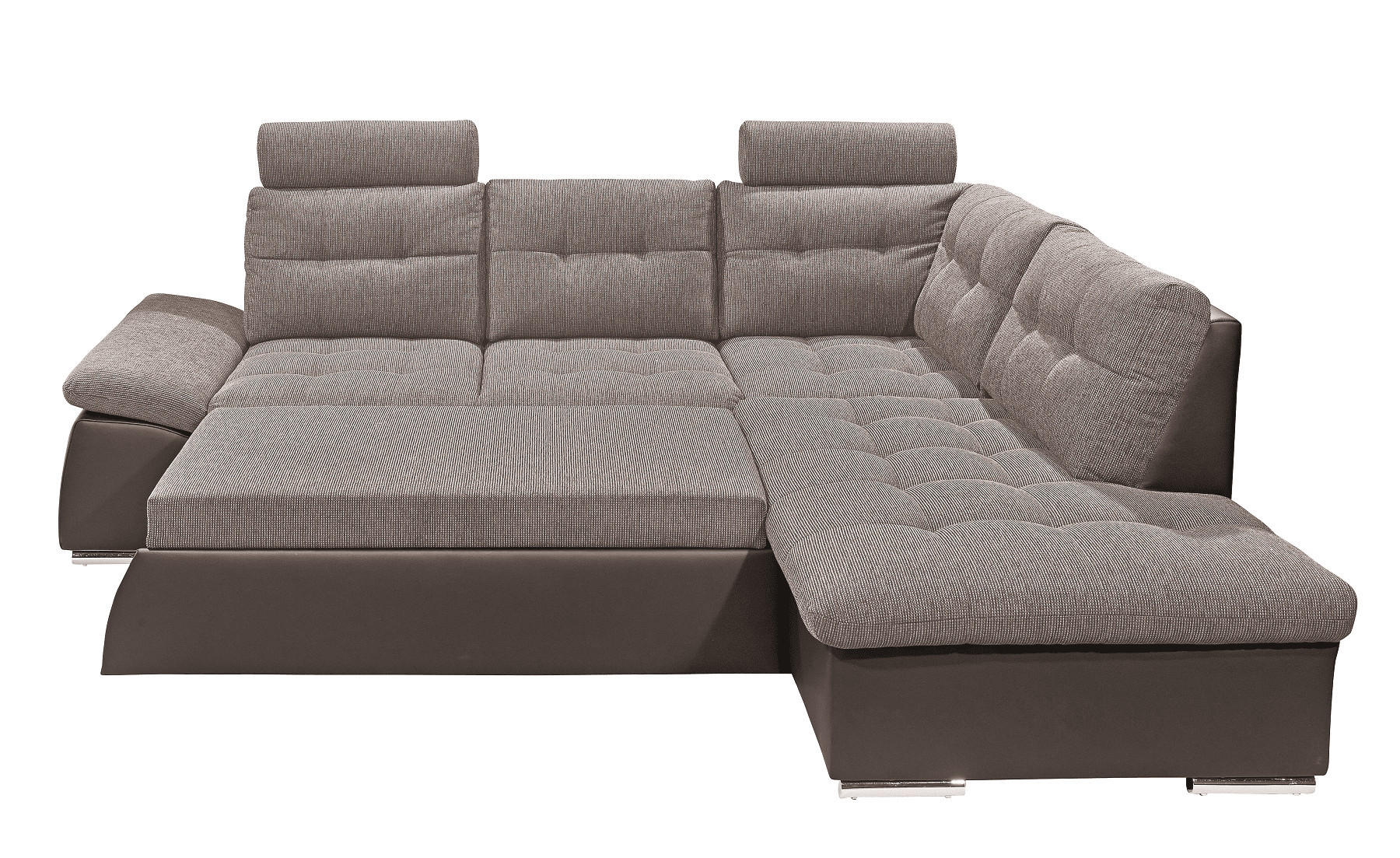 ECKSOFA mit Schlaffunktion, Armlehnfunktion und Kopfstützen - Chromfarben/Beige, Textil (219/260cm) - ed exciting design