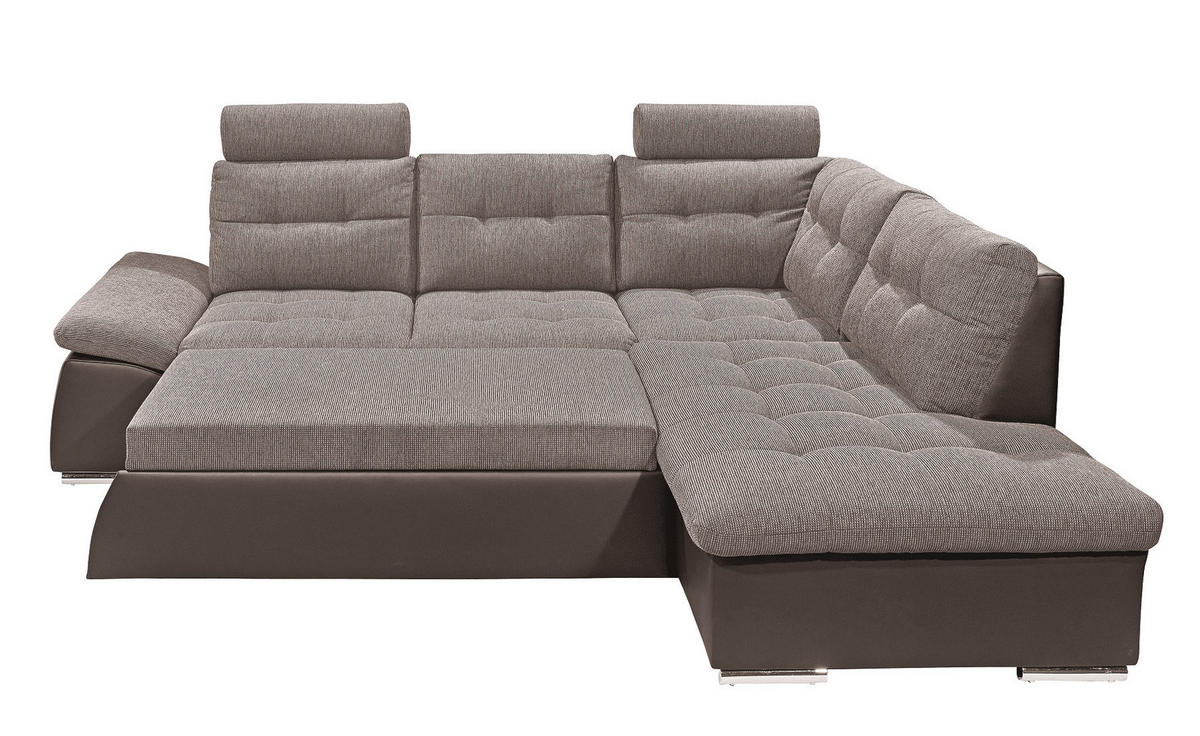 ECKSOFA mit Schlaffunktion, Armlehnfunktion und Kopfstützen - Chromfarben/Beige, Textil (219/260cm) - ed exciting design