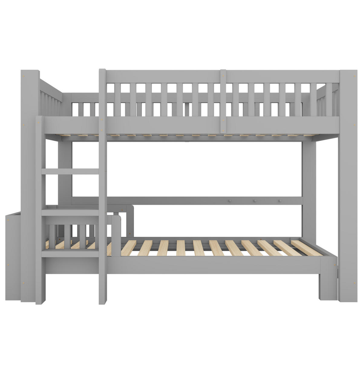 KINDERBETT-SET aus Kiefernholz 90x200 cm Grau, modular als Hoch- und Einzelbett - Grau, Holz (90/200cm) - Modfu