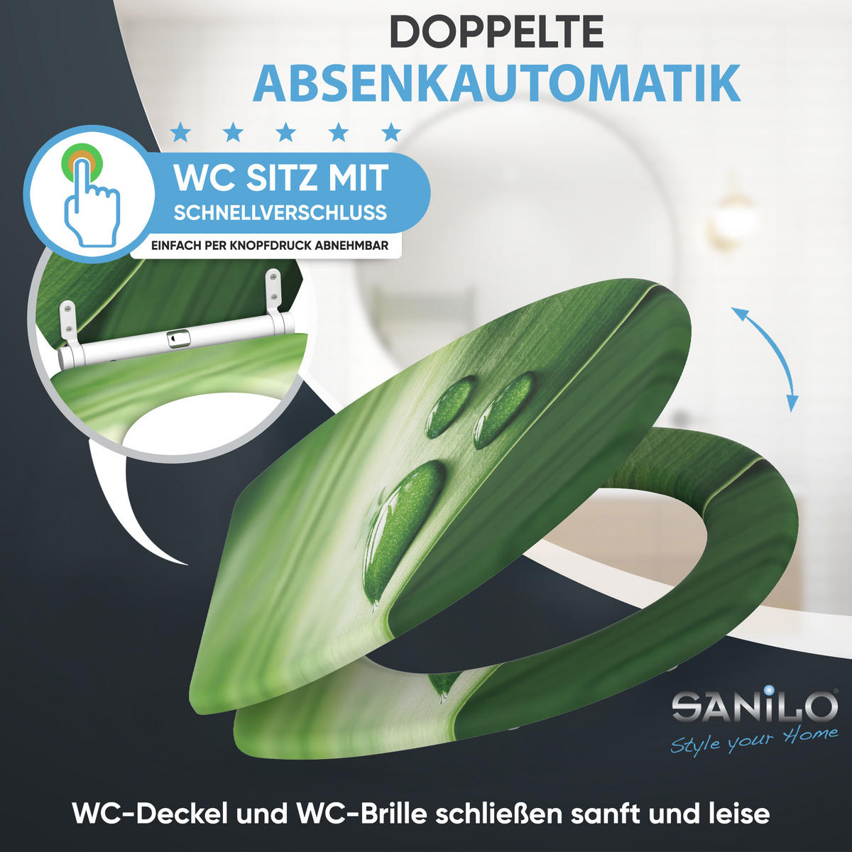 WC-SITZ mit Absenkautomatik Green Leaf - Grün, Holzwerkstoff (37.7/5.5/48cm) - Sanilo