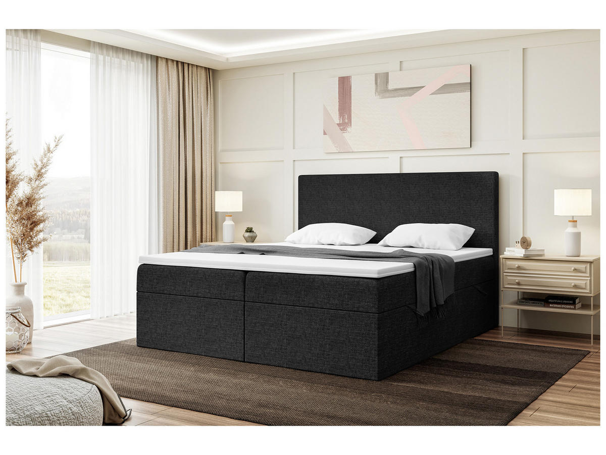 BOXBETT ZLATAN 160x200 cm in Schwarz Webstoff - Schwarz, Holz/Holzwerkstoff (160/200cm) - Meblini