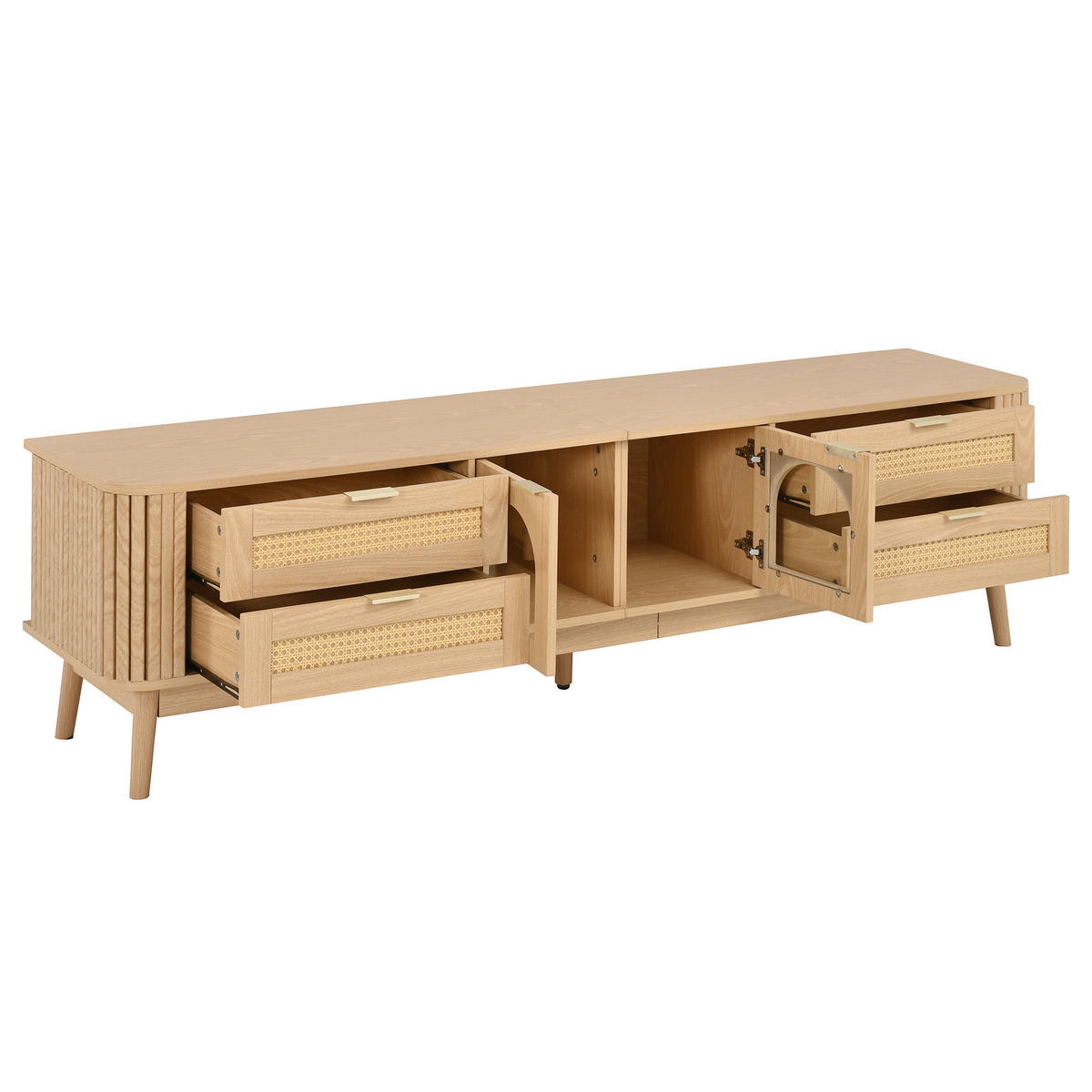 TV-ELEMENT mit Glasfront, App-LED-Beleuchtung und Massivholzfüßen - Eichefarben, Holzwerkstoff (40/50/180cm) - Korfee