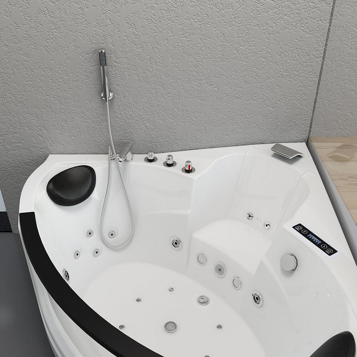 WHIRLPOOL LAGUNA L MINI - mit Glasscheibe, 135 x 135 cm - Weiß, Keramik (135/65/135cm) - Home Deluxe