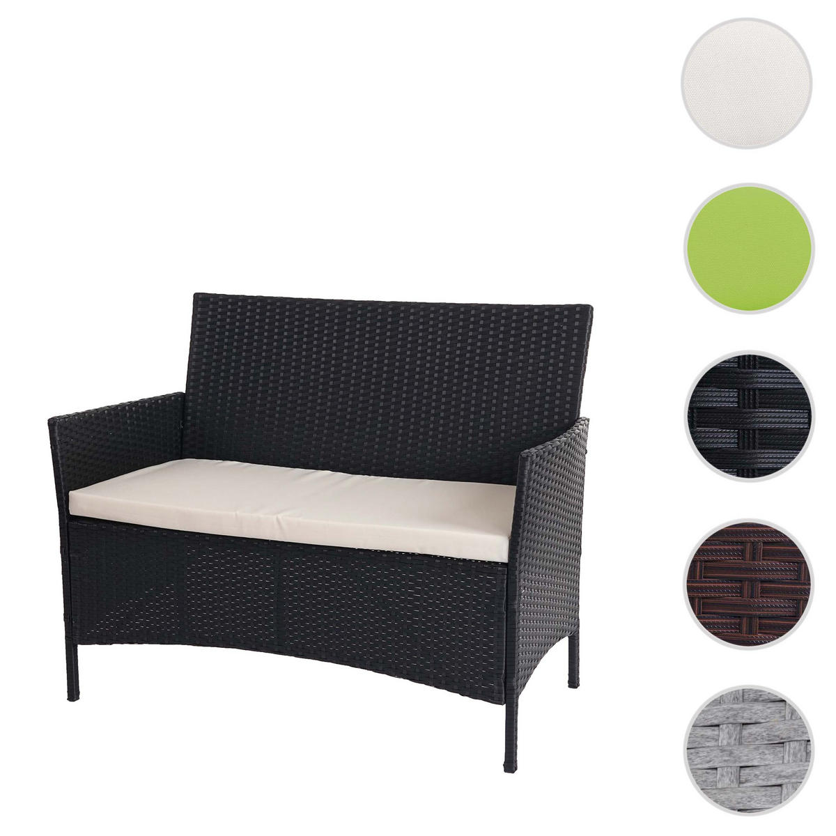 POLY-RATTAN GARTENBANK Anthrazit, Cremeweiß - Anthrazit/Weiß, Kunststoff (106/83/60cm) - MCW
