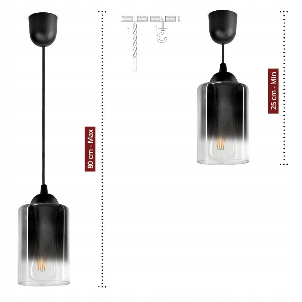PENDELLEUCHTE GRAF - Transparent/Anthrazit, Glas/Metall (10/10/80cm) - kiki design