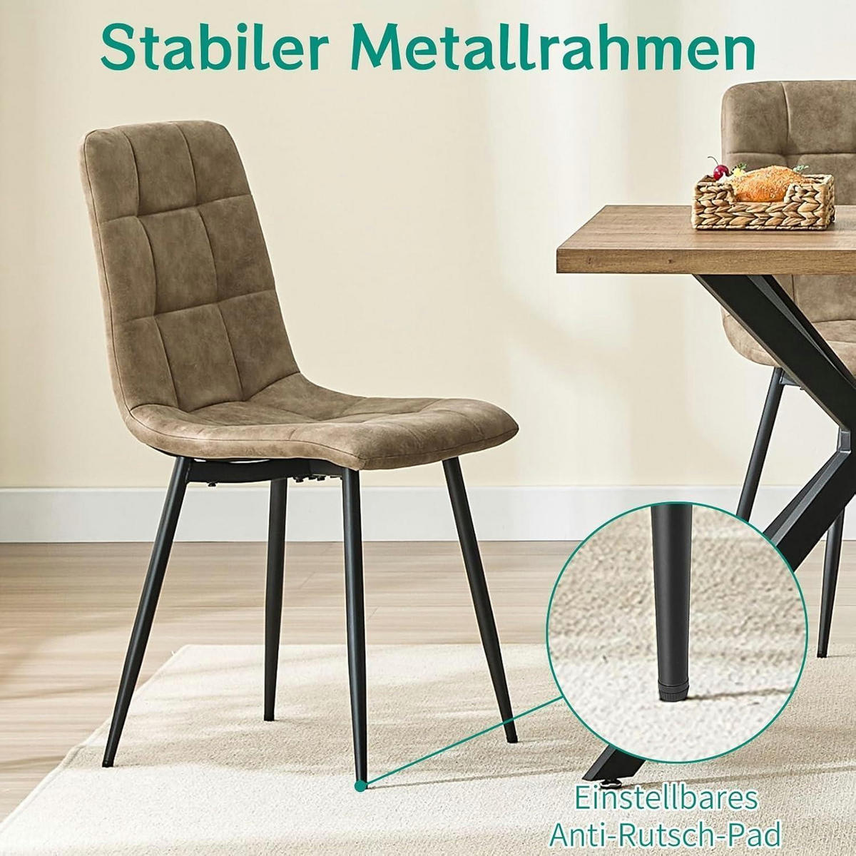 ESSZIMMERSTUHL 4er Set Mikrofaser-Kunstleder Gelblich Braun - Braun, Kunststoff (41.5/88/43cm)