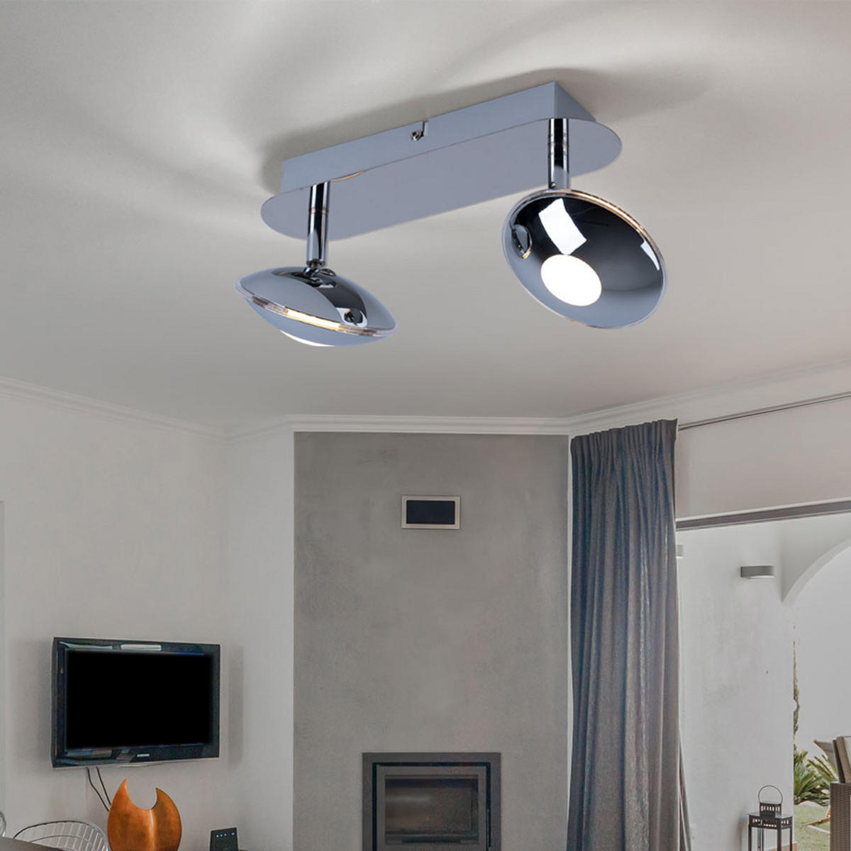 LED DECKENLEUCHTE Chrom Silber satiniert 2 flammig - Silberfarben, Metall (25/11/15cm) - Globo Lighting