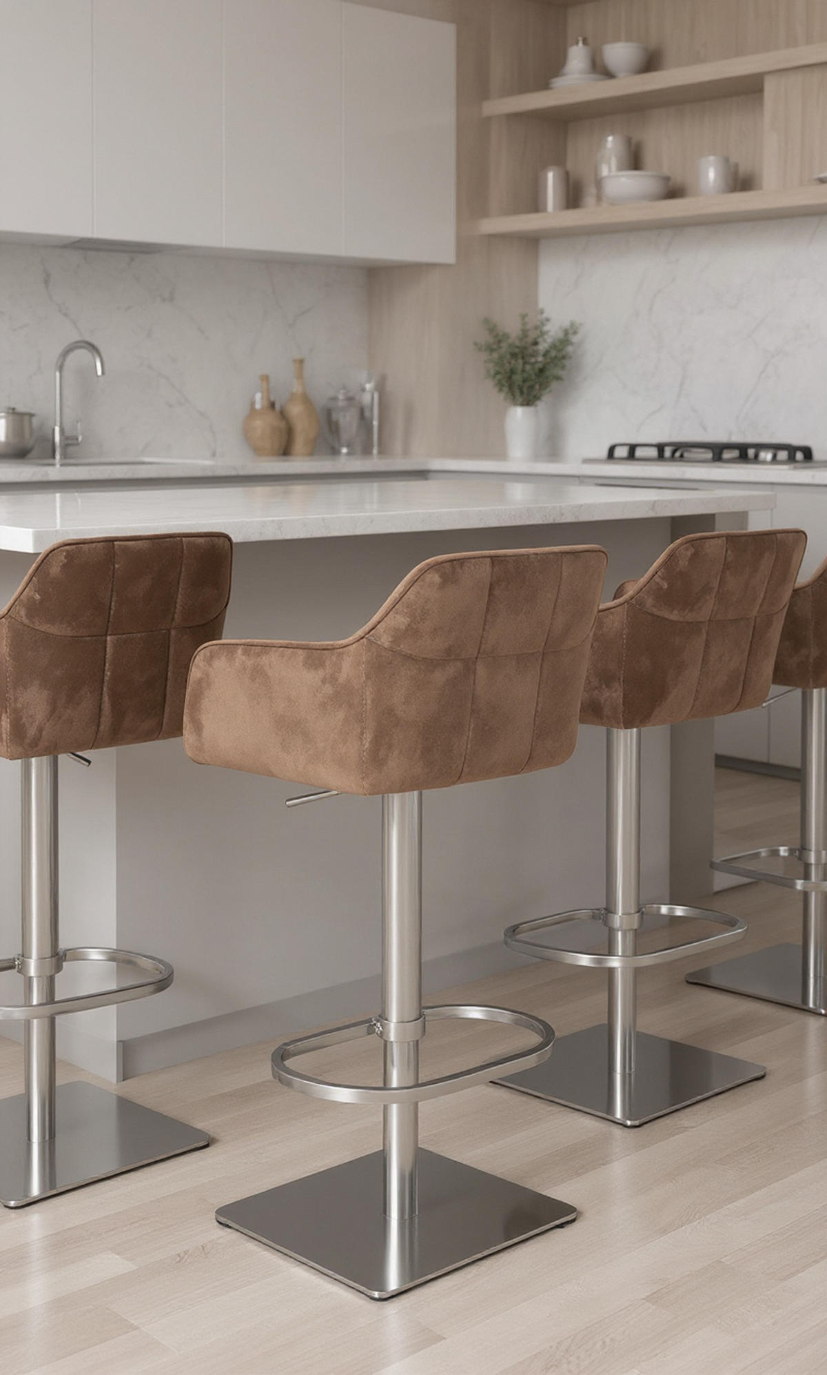 BARHOCKER Damaskus E Samt braun - Edelstahlfarben/Braun, Textil/Metall (64/110/48cm) - TPFLiving