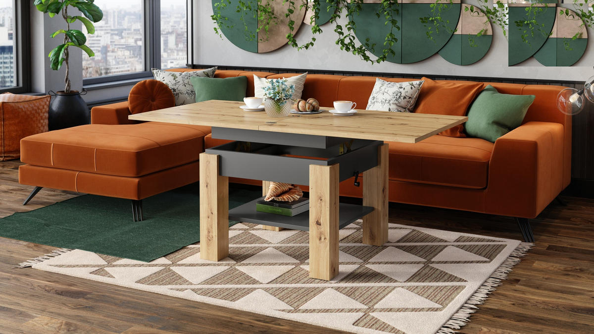 COUCHTISCH quadratisch aufklappbar höhenverstellbar 70/75/69 cm - Anthrazit/Eiche Artisan, Holzwerkstoff (75/70/57cm) - designimpex