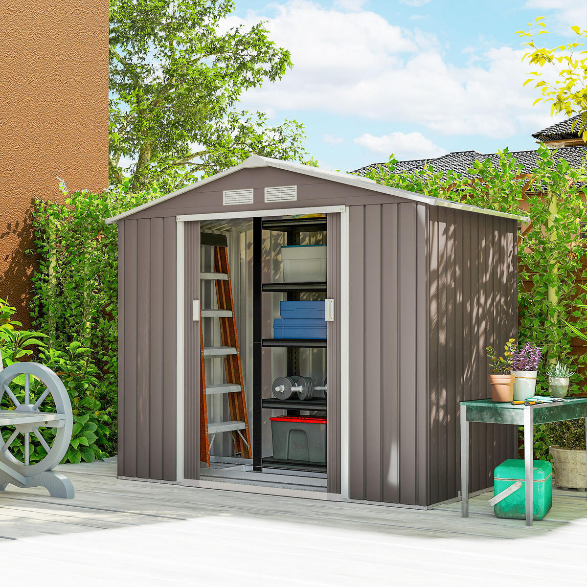 GARTENHAUS Grau 213.0/130.0/185.0cm - Grau, Metall (130/185/213cm)