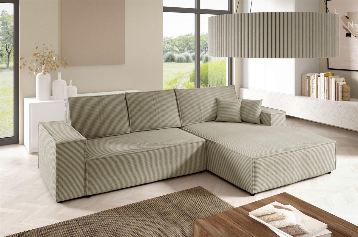 ECKSOFA Corunia In Poso - Beige, Holzwerkstoff/Textil (294/185cm) - Fun Möbel