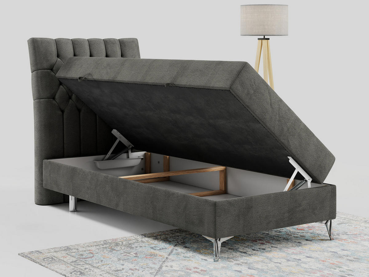 BOXBETT MILEN 90/200 Dunkelgrau Velvet - H3 - Links Seite - Dunkelgrau, Holz/Textil (90/200cm) - MKS