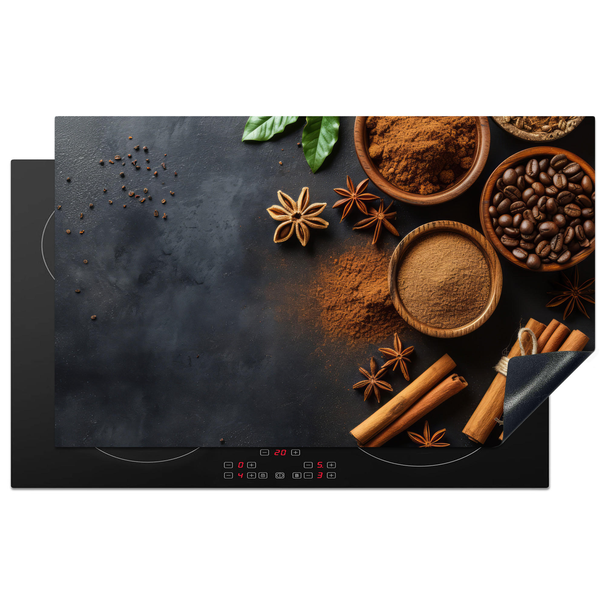 HERDABDECKPLATTE Zimt - Beton - Kaffee - Zimtstangen - Gewürze 85x52 cm - Mokka, Kunststoff (85/0.2/52cm) - MuchoWow