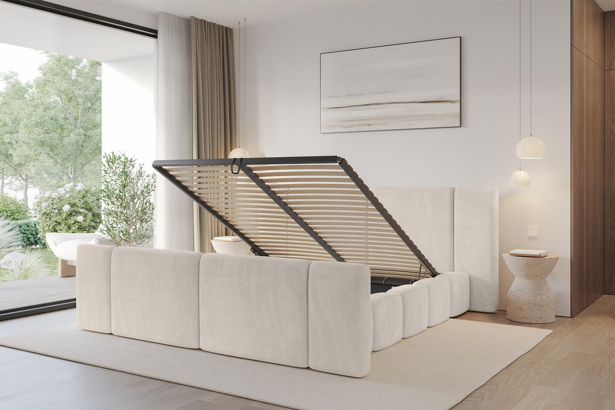 POLSTERBETT mit Bettkasten, Fußteil und Lattenrost, Boxbett ohne Matratze - NILO-Z 180x200 Beige - Ecru, Holzwerkstoff/Textil (180/200cm) - ALTDECOR