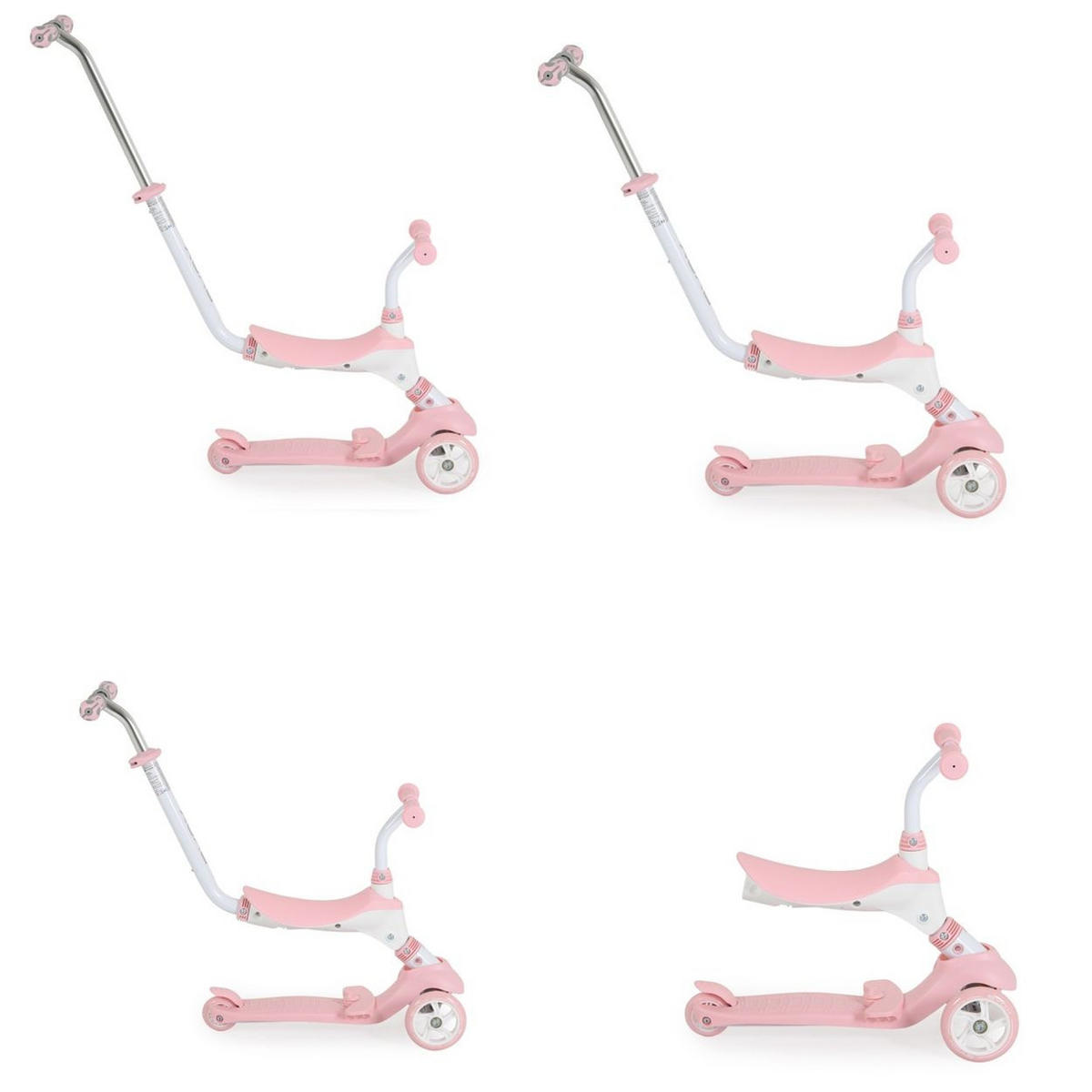 KINDERROLLER Tristar 3 in 1 rosa weiß Roller Rutscher Schiebestange PU Räder ABEC-5 - Weiß, Metall (55/26/76cm)