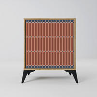 SIDEBOARD HYPNOTIC GATE, Eichefarben, 57,5x42x70,5 cm, Schwarze Metall-Sternfüße - Eichefarben/Multicolor, Holzwerkstoff/Metall (57.5/70.5/42cm) - SpaceRebels