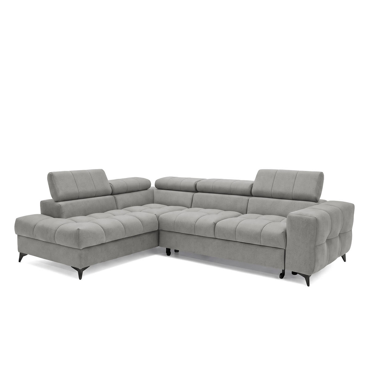 ECKSOFA PUDDING L Links mit Schlaffunktion 125x195 Velours Grau - Schwarz/Grau, Holz/Textil (203/275cm) - Muffo
