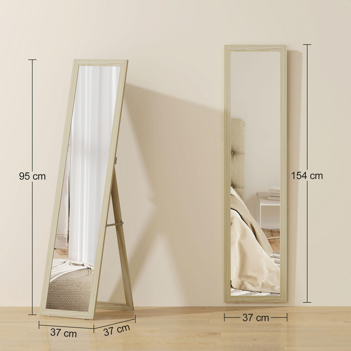 STANDSPIEGEL DE-17946 rechteckig mit Stand- & Wandmontage Natur - Naturfarben, Holzwerkstoff (37/154/1cm) - ComfortXL