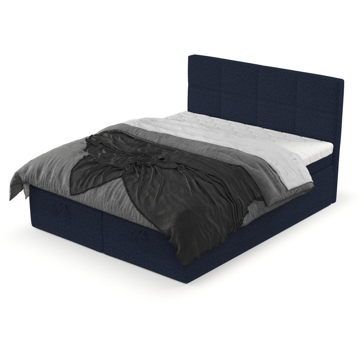 BOXBETT Tessa 140/200 cm Marineblau im Riva Stoff - Schwarz/Dunkelblau, Holz/Holzwerkstoff (140/200cm) - AltaBeds