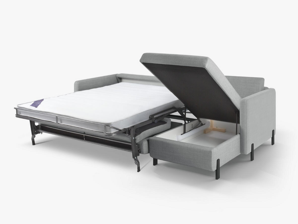 ECKSOFA ausklappbar rechts mit Container Gloria aus strukturiertem Stoff hellgrau 4 Sitzplätze - Hellgrau, Textil (170/260cm) - Micadoni