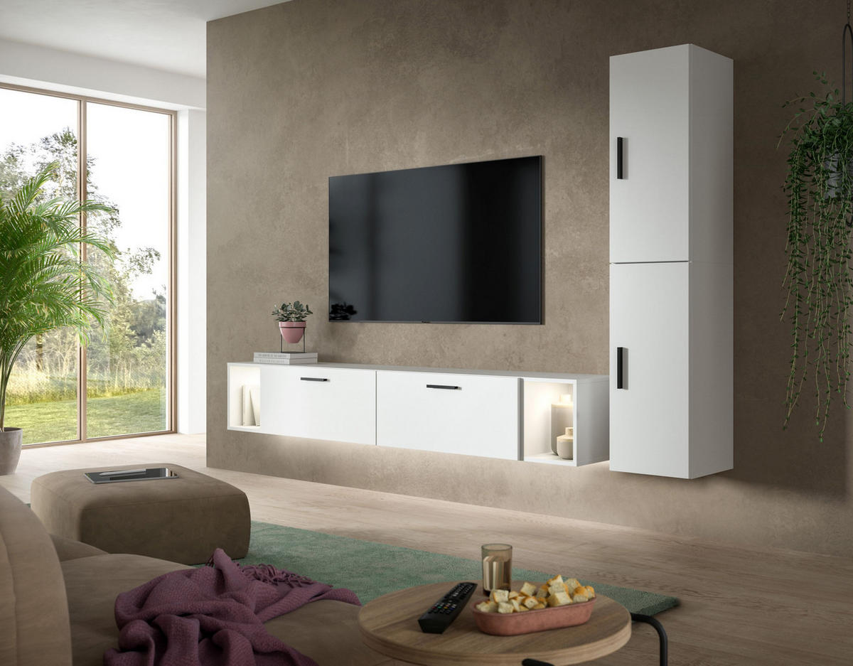 WOHNWAND INKL BELEUCHTUNG The One weiß 259/34/182 cm - Weiß, Holzwerkstoff (259/182/34cm) - Xonox