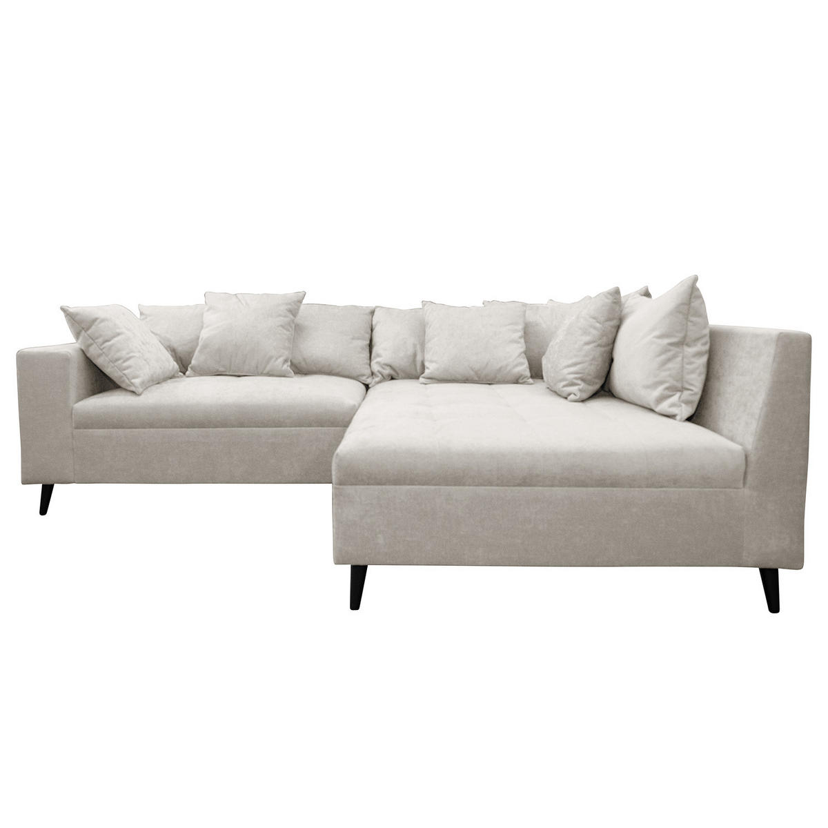 ECKSOFA mit Ottomane und Hocker - Schwarz/Grau, Birkenholz/Textil (247/174cm) - home24