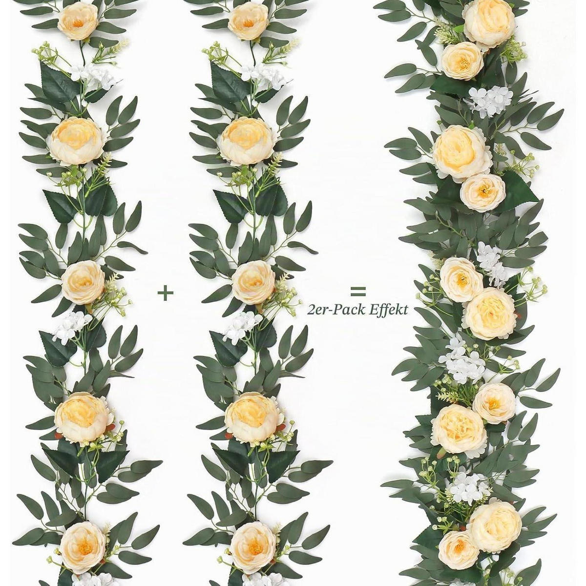 KÜNSTLICHE Blumen Girlande 2er Set Champagner 200 cm - Multicolor, Textil (5cm)
