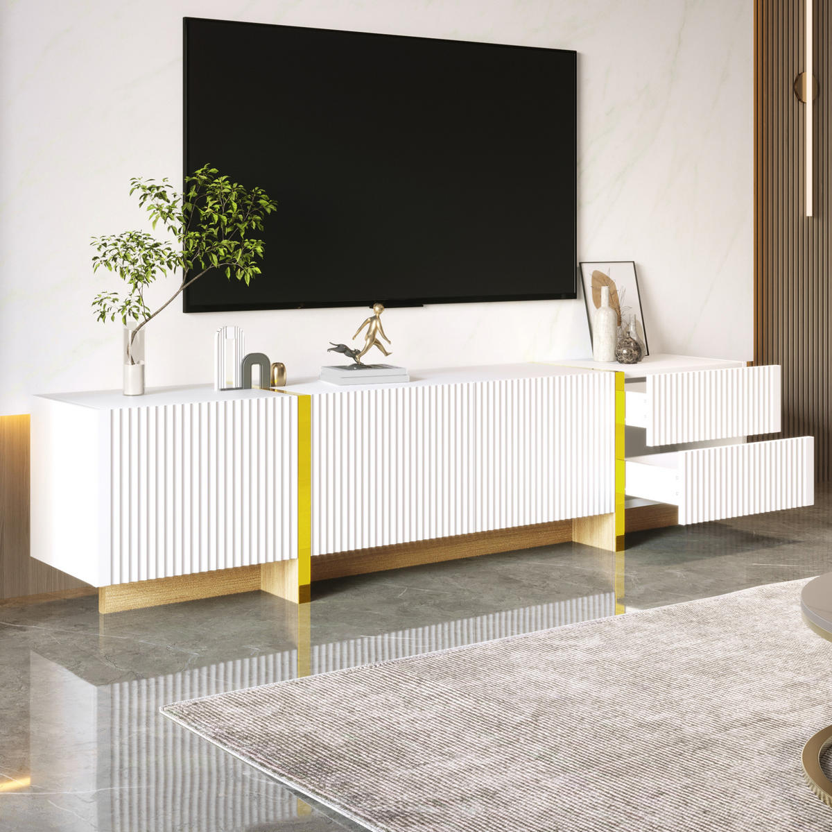 TV-ELEMENT mit 3 Türen und 2 Schubladen 190 cm Weiß Gold - Weiß, Holzwerkstoff (35/45/190cm) - Beauniv