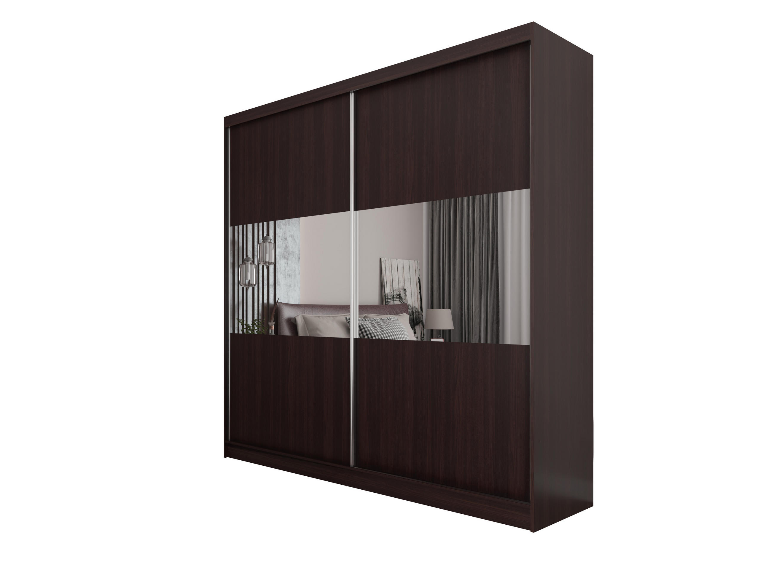 SCHWEBETÜRENSCHRANK ROSALIA 200/216/61 cm 2-türig mit Spiegel Wengefarben - Wengefarben, Holzwerkstoff (200/216/61cm) - MASSENO