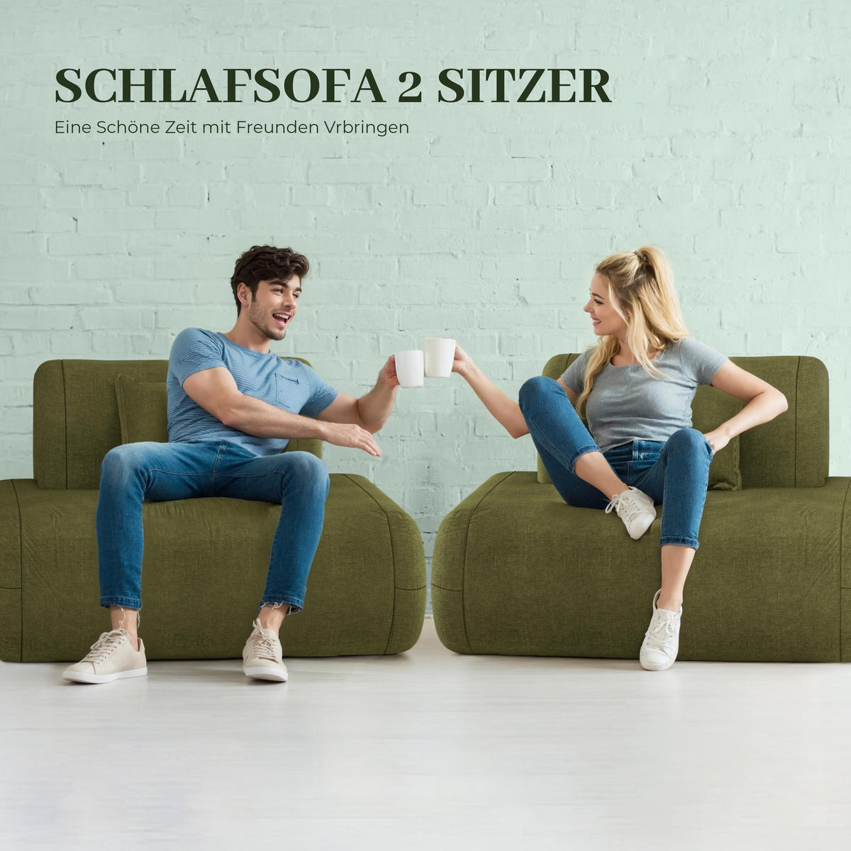 SOFA umwandelbar in Bett grün - Grau/Grün, Textil (110/88/130cm) - Vercart