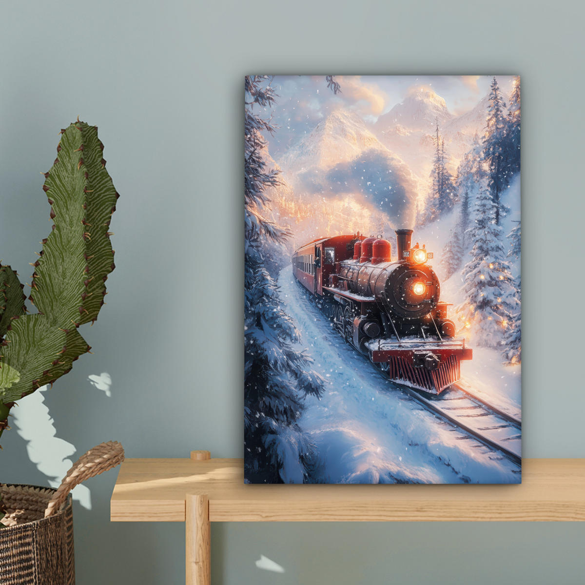 LEINWANDBILD Weihnachtszug - Schnee - Winter - Weihnachten 20x30 cm - Dunkelrot, Textil (20/30cm) - MuchoWow