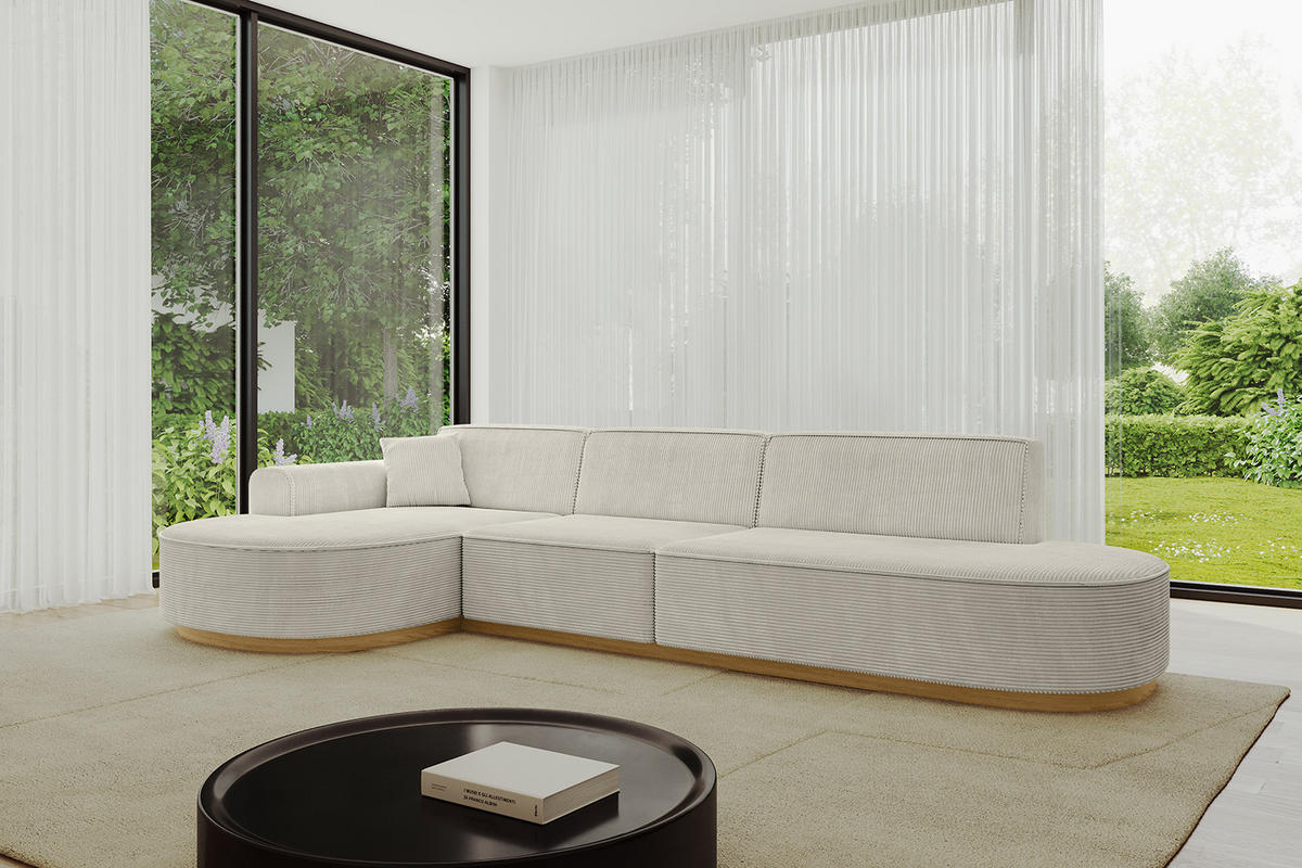 ECKSOFA Ottomane Links MARI-L2-v2 - 328x171x83 cm Creme Cord - Hellgrau/Creme, Holzwerkstoff/Textil (328/171cm) - ALTDECOR
