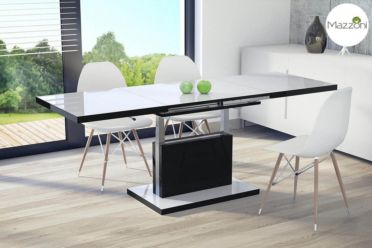 COUCHTISCH rechteckig Weiß Hochglanz Schwarz Hochglanz ausziehbar höhenverstellbar - Schwarz Hochglanz/Weiß Hochglanz, Holzwerkstoff (80/120/56cm) - designimpex