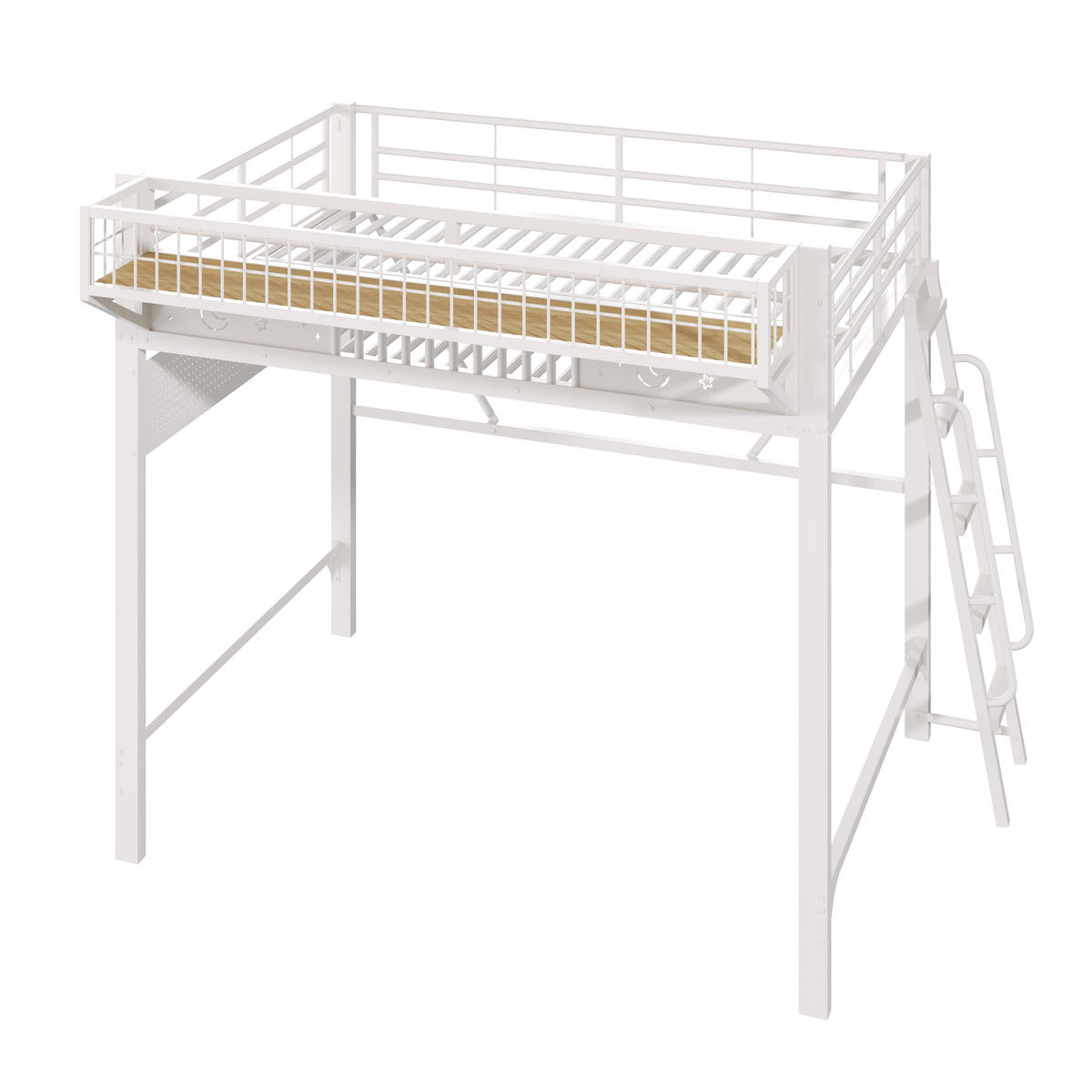 HOCHBETT 140/200 cm mit Metallgestell Weiß, Staufächern und offener Unterseite - Weiß, Metall