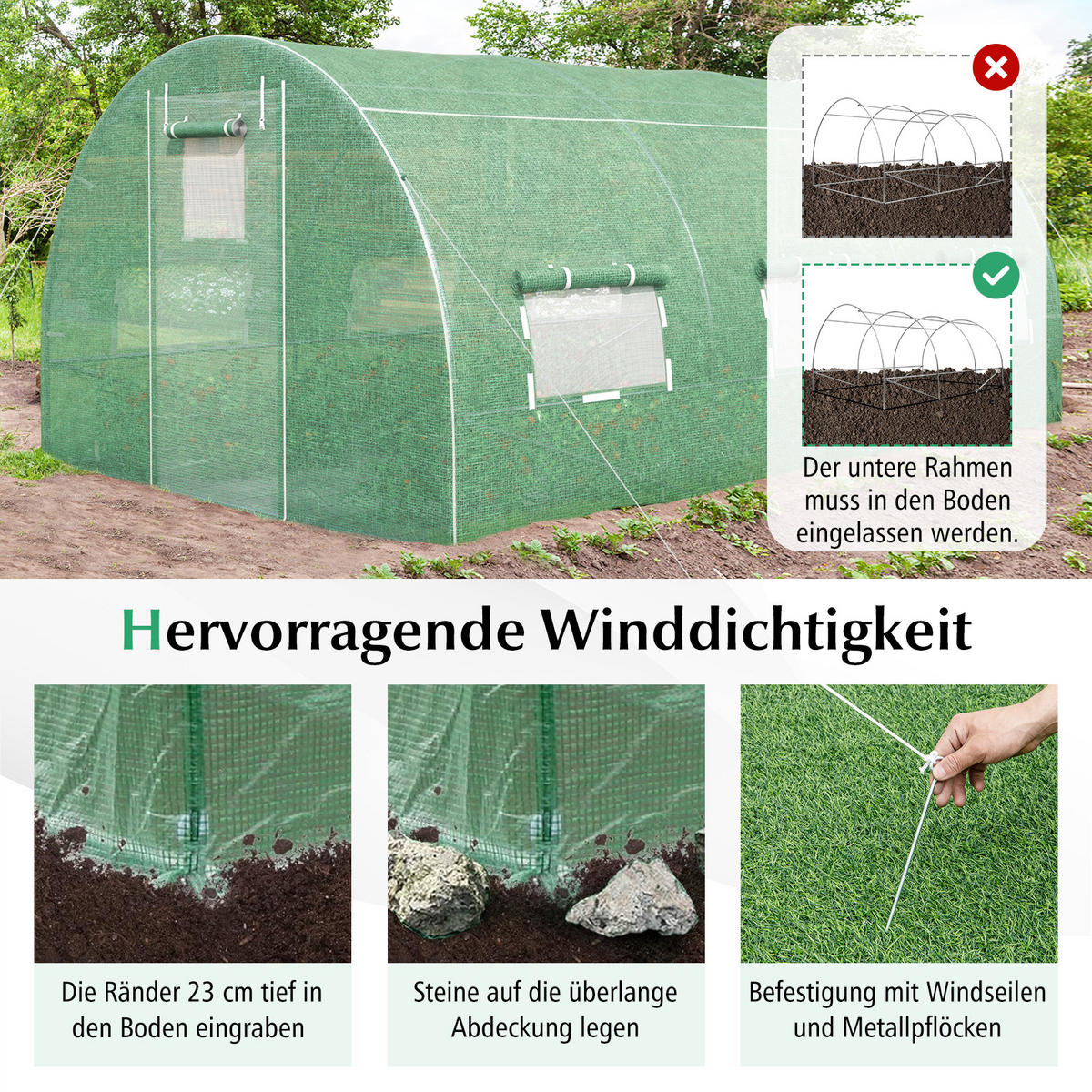 GEWÄCHSHAUS Grün - Grün, Metall (300/200/400cm) - COSTWAY