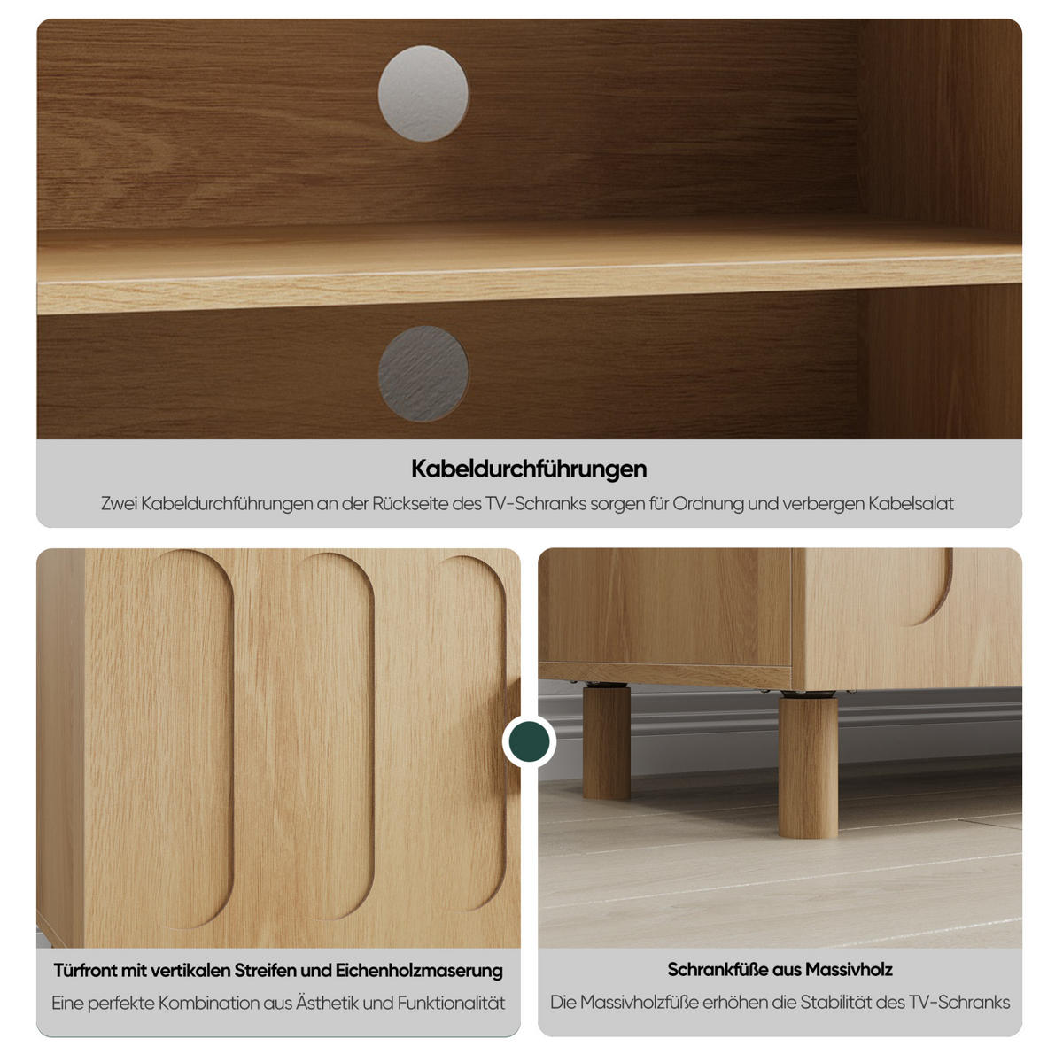 TV-LOWBOARD 140/40/48 cm eichefarben aus MDF mit Stauraum - Eichefarben, Holzwerkstoff (40/46/140cm) - OKWISH