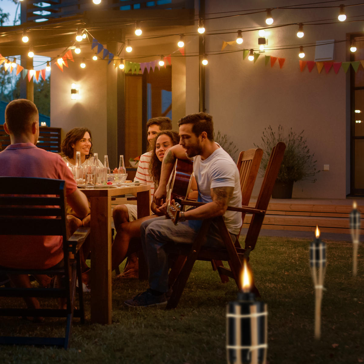 10XGARTENFACKEL - Hellbraun, Holz/Metall (50cm) - Relaxdays