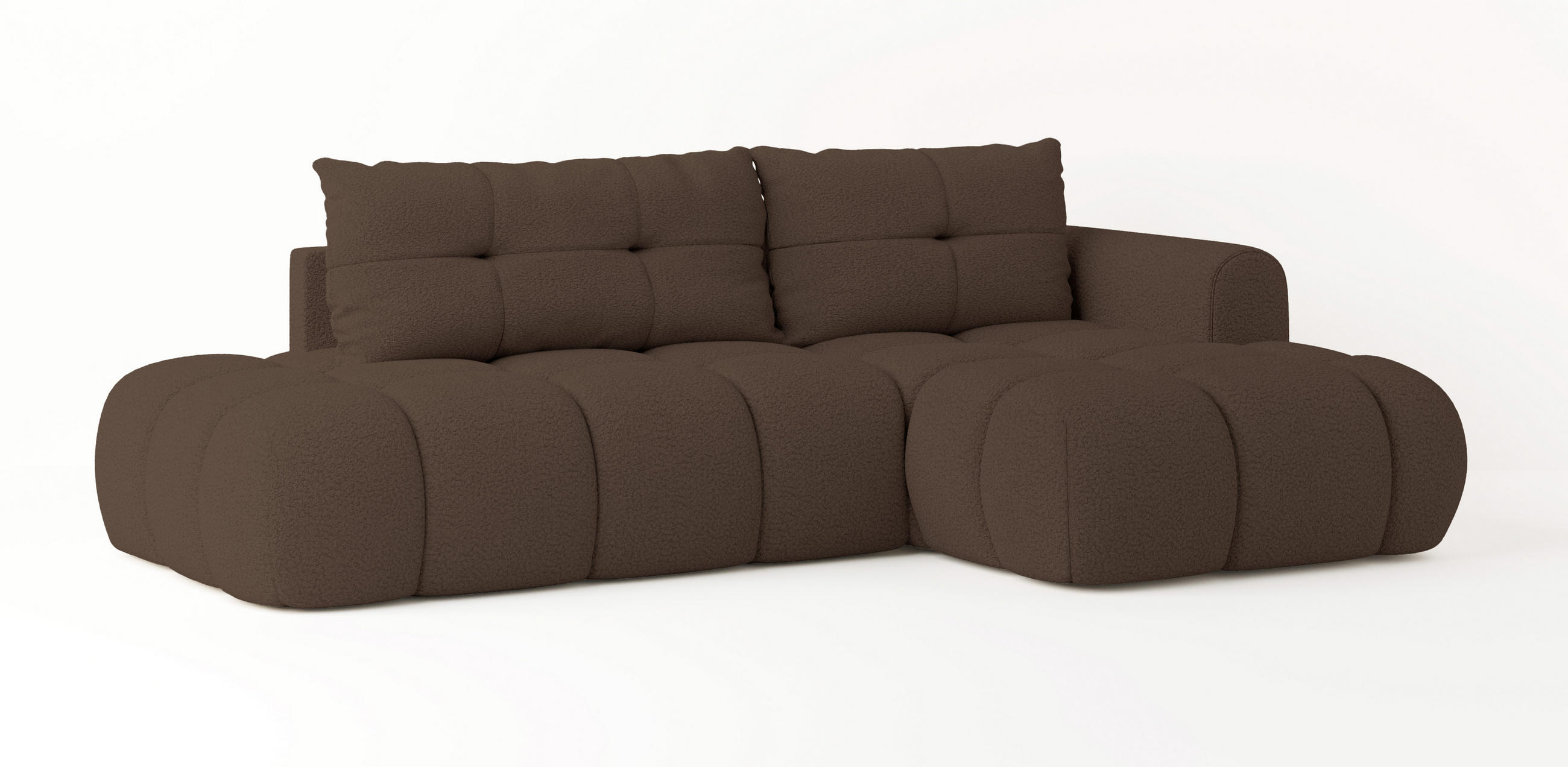 ECKSOFA FLUMA R-S Braun Boucle-Stoff mit Schlaffunktion - Braun, Holz (274/165cm) - MASSENO