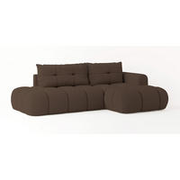 ECKSOFA FLUMA R-S Braun Boucle-Stoff mit Schlaffunktion - Braun, Holz (274/165cm) - MASSENO