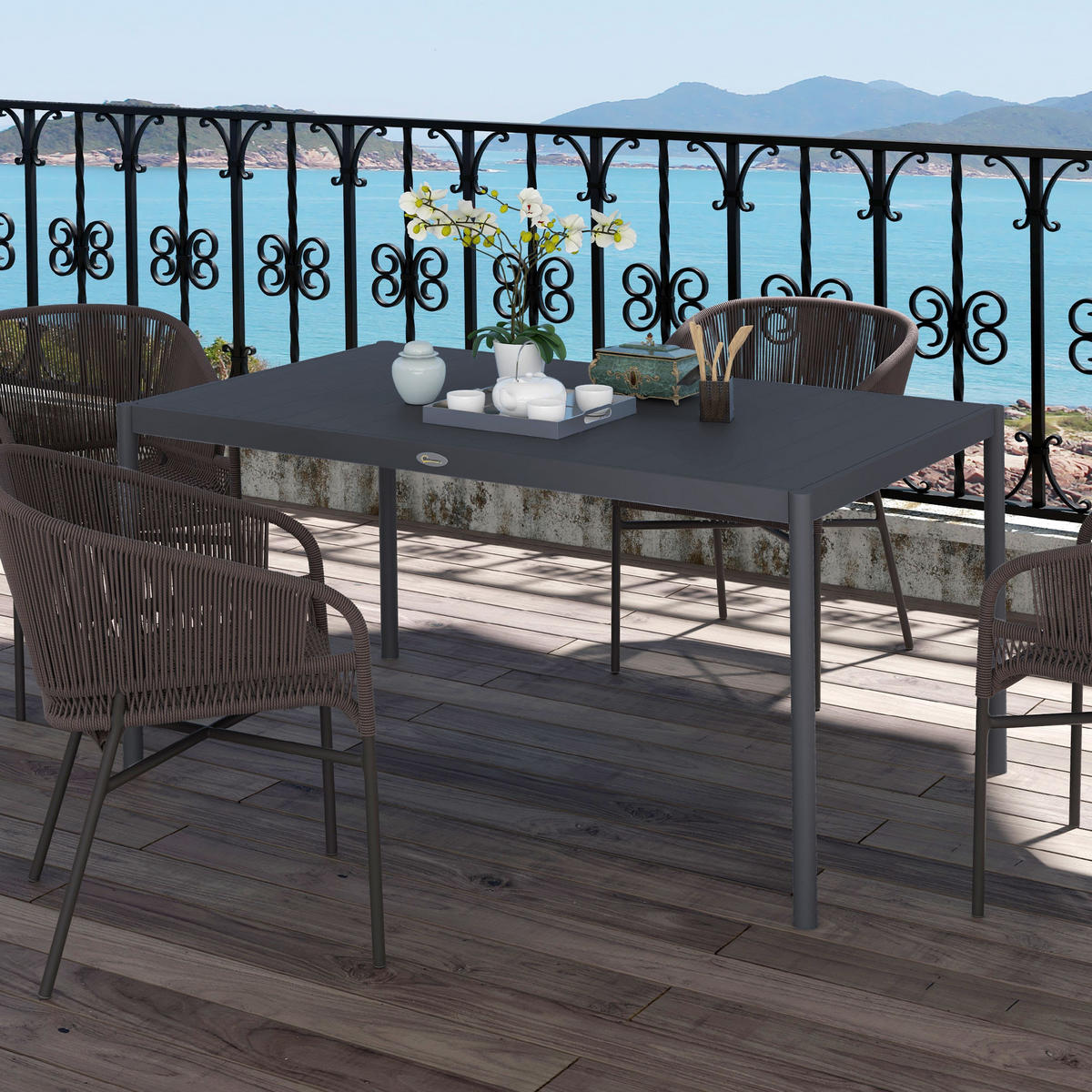 GARTENTISCH DE-07361 für 6 Personen, Aluminium mit Lattenrost-Design Dunkelgrau - Dunkelgrau, Metall (145/90/74cm) - ComfortXL