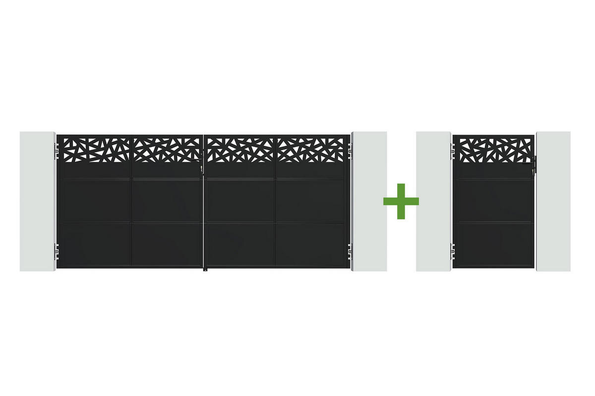 DREHTORPAKET Nali Ruivo Mattschwarz 3,5m H.160cm + TOR 1m H.160cm - Schwarz, Metall (343/160cm) - Casanoov