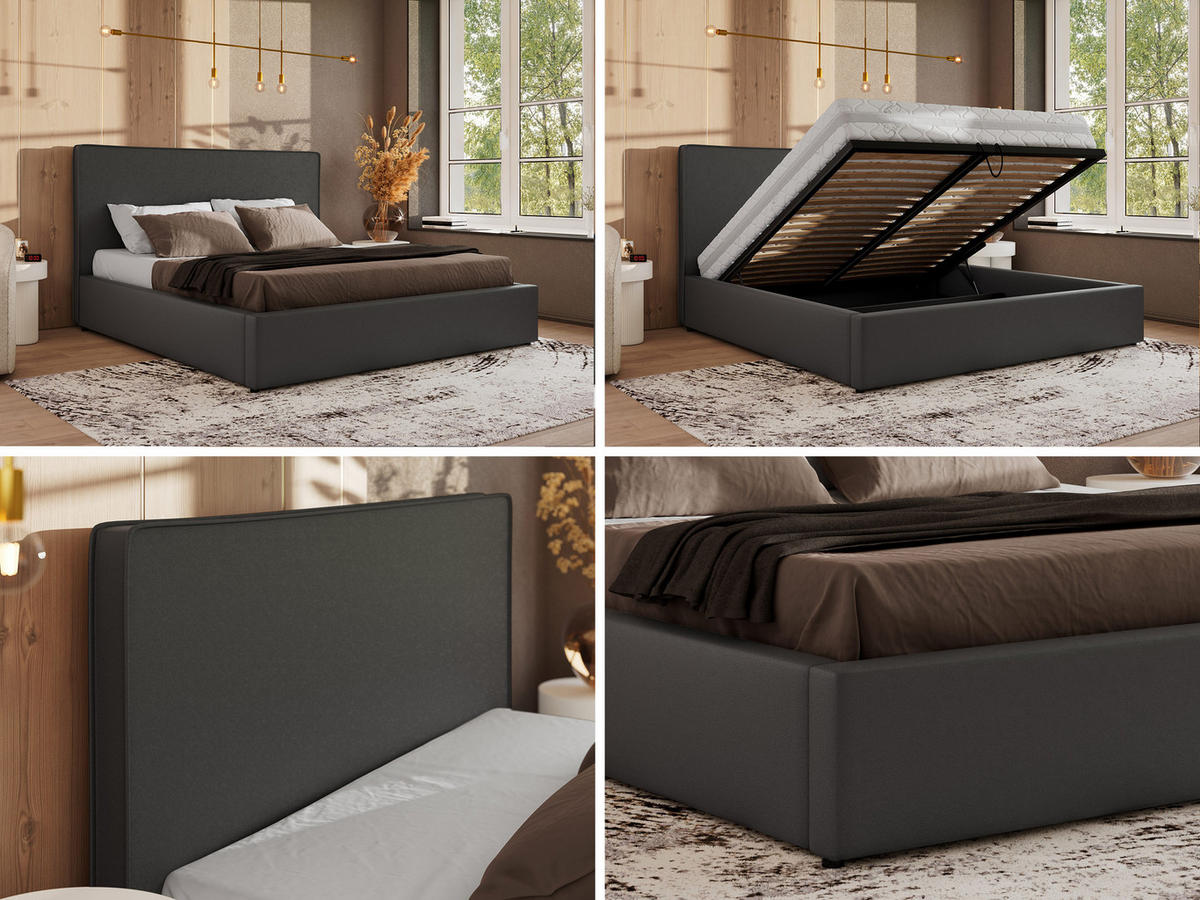 POLSTERBETT CORIVO CLASSIC 140/200 - Grau Kunstleder - Multipocket-Matratze - Grau, Textil (140/200cm) - MKS