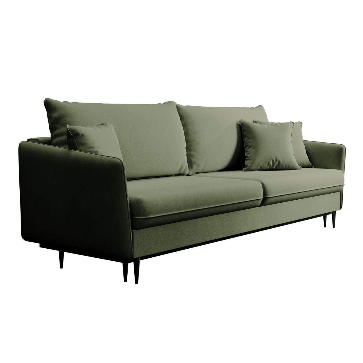 3-SITZER SCHLAFSOFA Volio Samt Olivgrün - Schwarz/Olivgrün, Textil/Metall (221/90/100cm) - Selsey