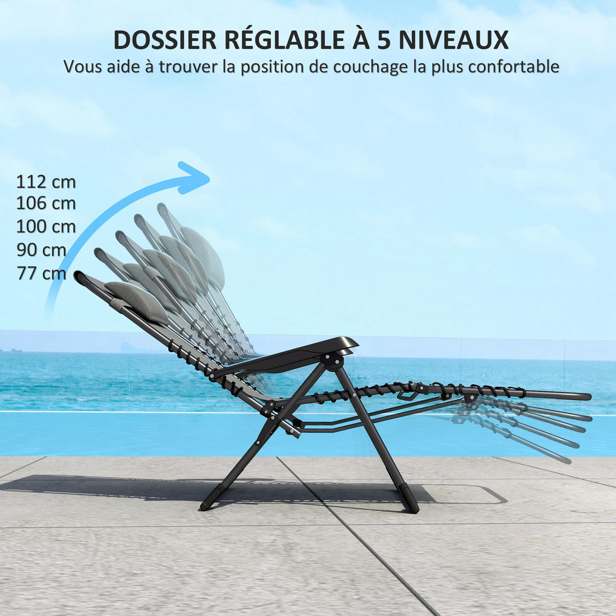 SONNENLIEGE 2er-Set DE-15656 5-fach verstellbar, klappbar Grau - Grau, Metall (65/112/90cm) - ComfortXL