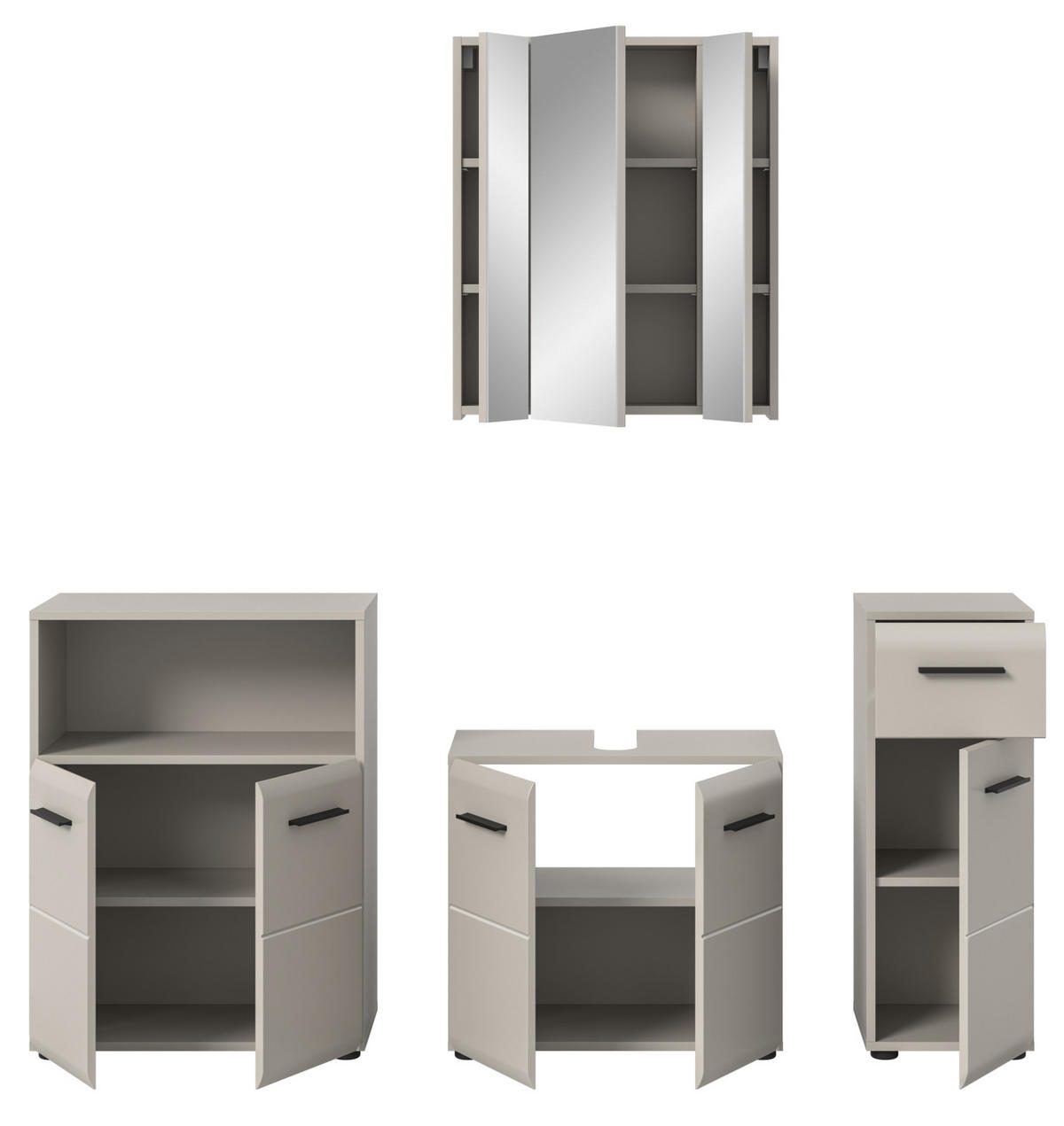 BADMÖBEL-SET Kaschmir 4-teilig 180 cm, Komplettset mit viel Stauraum - Kaschmir/Schwarz, Glas/Holzwerkstoff (180/185/30cm) - Inn.Furn