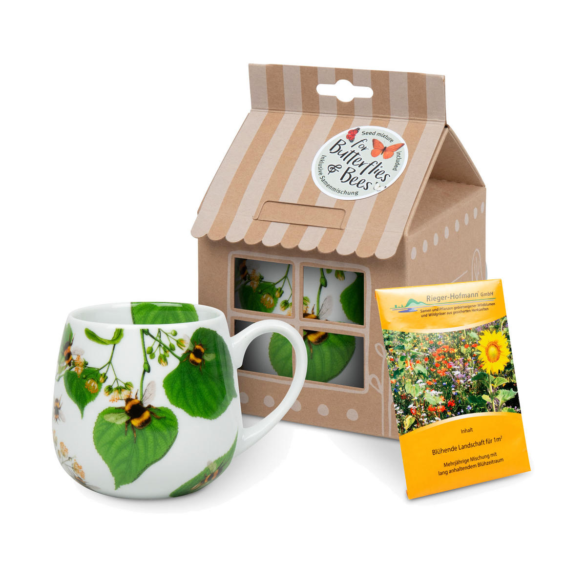 KAFFEEBECHER Bumblebees on leave mit Samentüte in Geschenkbox - Naturfarben, Keramik (0.4L) - Könitz