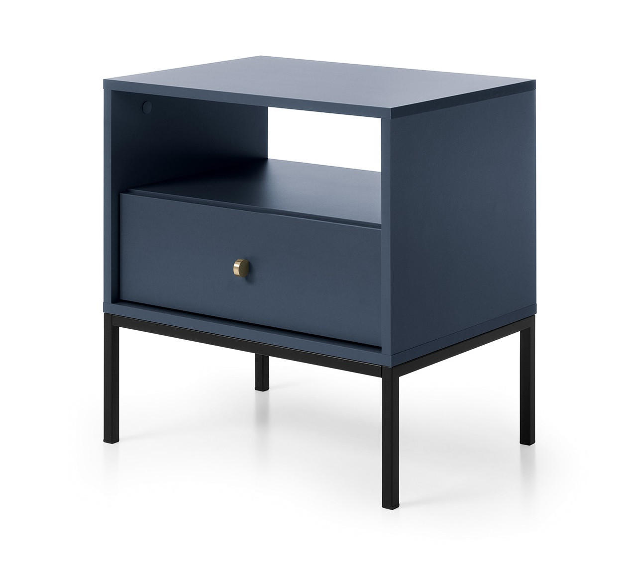 NACHTSCHRANK 54 cm Monti, Schublade, Marineblau + Schwarz - Schwarz/Dunkelblau, Holz/Metall (54/56/39cm) - Emporius