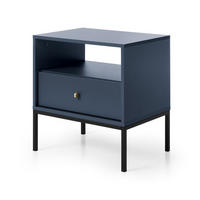 NACHTSCHRANK 54 cm Monti, Schublade, Marineblau + Schwarz - Schwarz/Dunkelblau, Holz/Metall (54/56/39cm) - Emporius