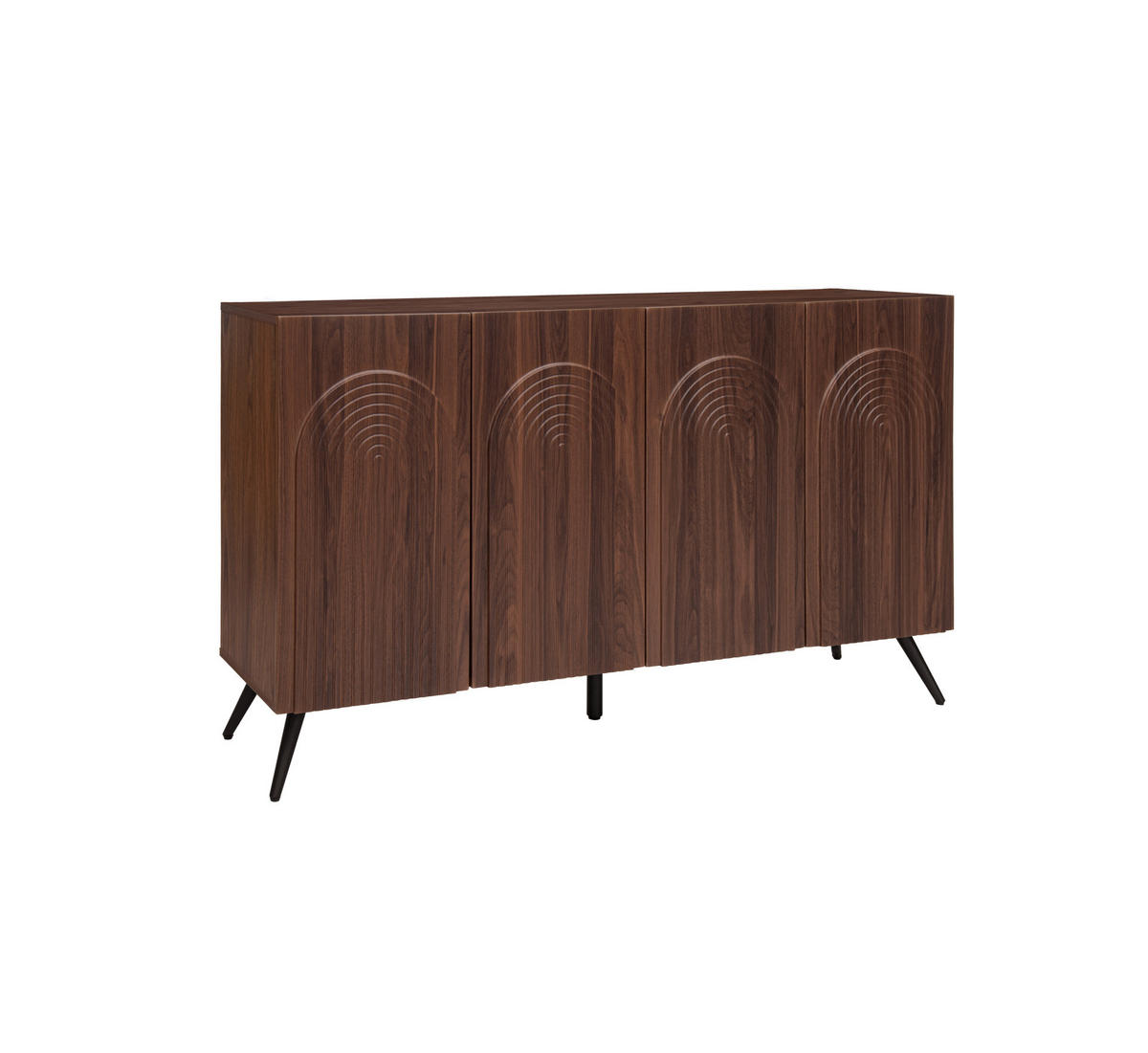 SIDEBOARD aus Holzwerkstoff 150x38x83 cm Walnussbraun mit verstellbaren Einlegeböden und 3D-Rillentüren im Mid-Century-Stil - Walnussfarben, Holzwerkstoff (150/83/38cm) - Modfu